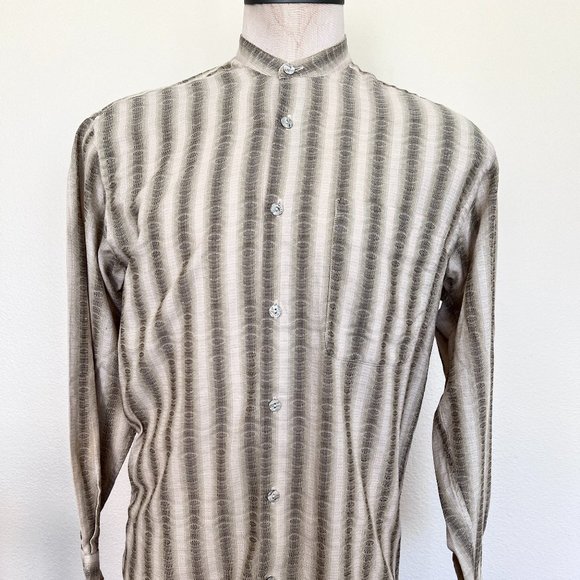 Jhanes Barnes - Nehru Style - Striped Long Sleeve Shirt - Size Medium - Picture 1 of 8